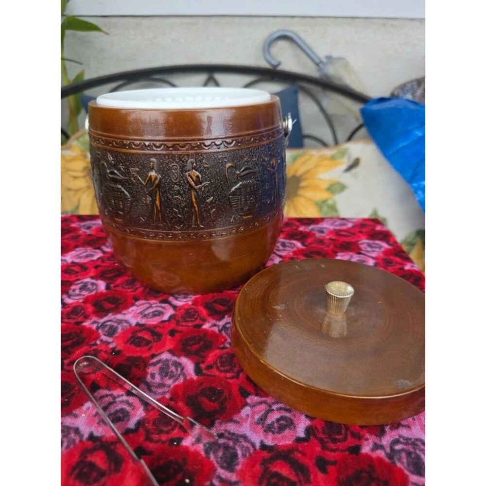Vintage Egyptian Revival Faux Wood Ice Bucket